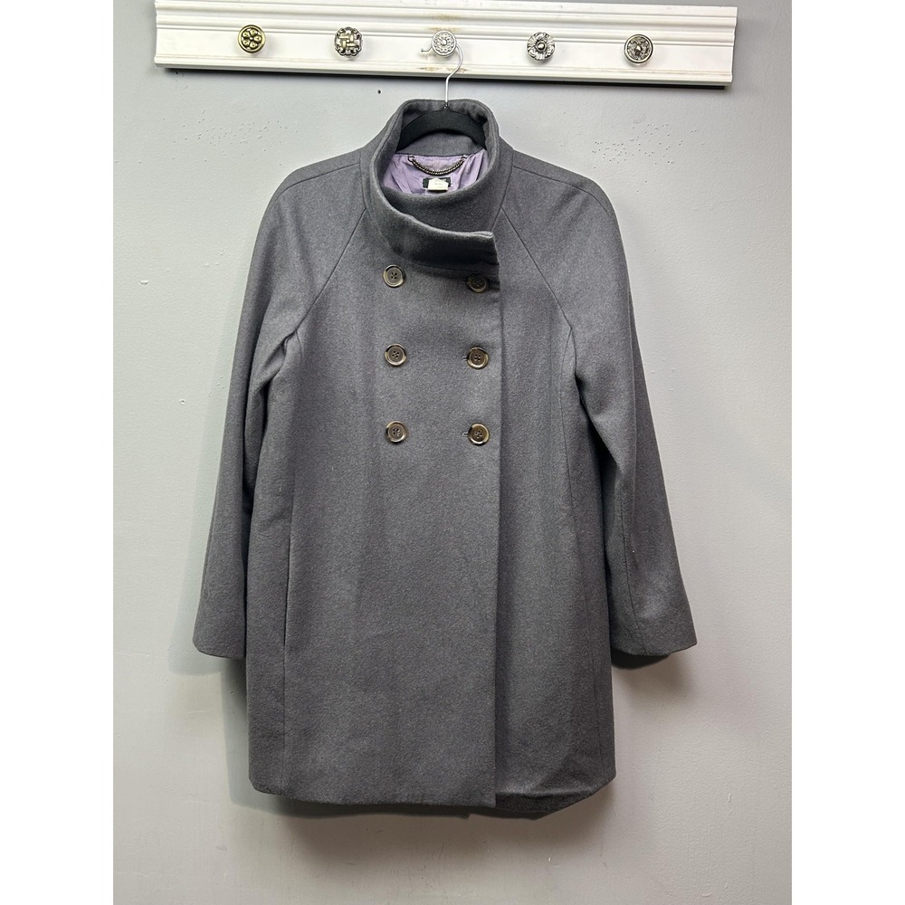 J Crew Coat Womens 6 Gray Wool Blend Funnel Neck Double Breasted Long Jacket